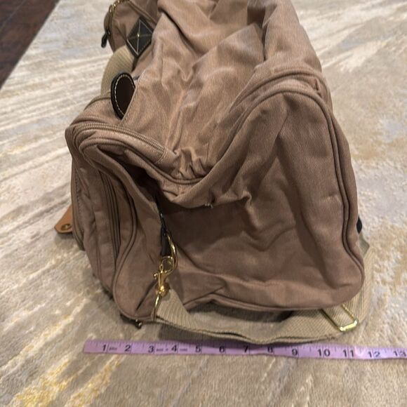 Eddie Bauer Ford Vintage Canvas Travel Duffle Bag great shape tan leather trim - Picture 12 of 12